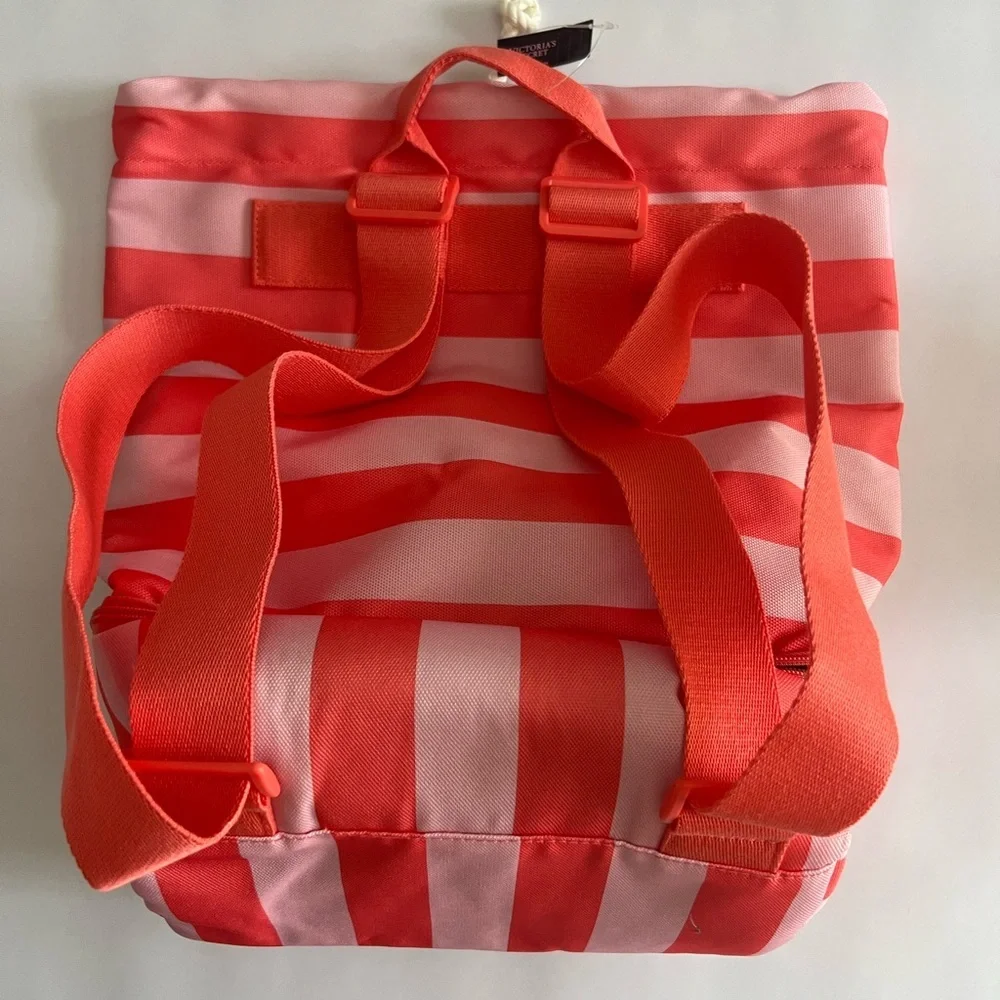 Victoria's Secret Coral and Pink Striped Beach Cooler Backpack - Picture 3 of 6